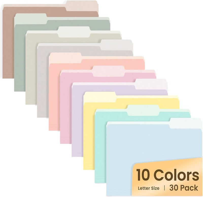 SUNEE File Folders, 30 Pack Manilla Folders 8.5 x 11, 10 Colors Folder Office Organization Home School Folders for Documents Files Paper - Image 1